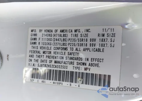 2012 Acura Rdx from USA, damaged, VIN 5J8TB2H52CA002500